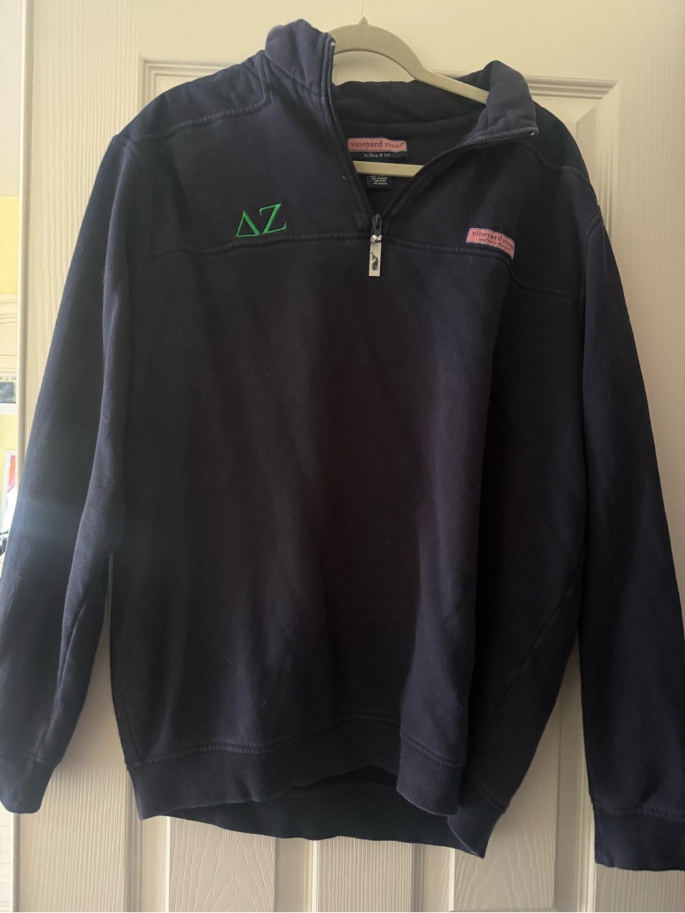 Vineyard Vines Delta Zeta Navy Half-Zip Pullover with Green Embroidery